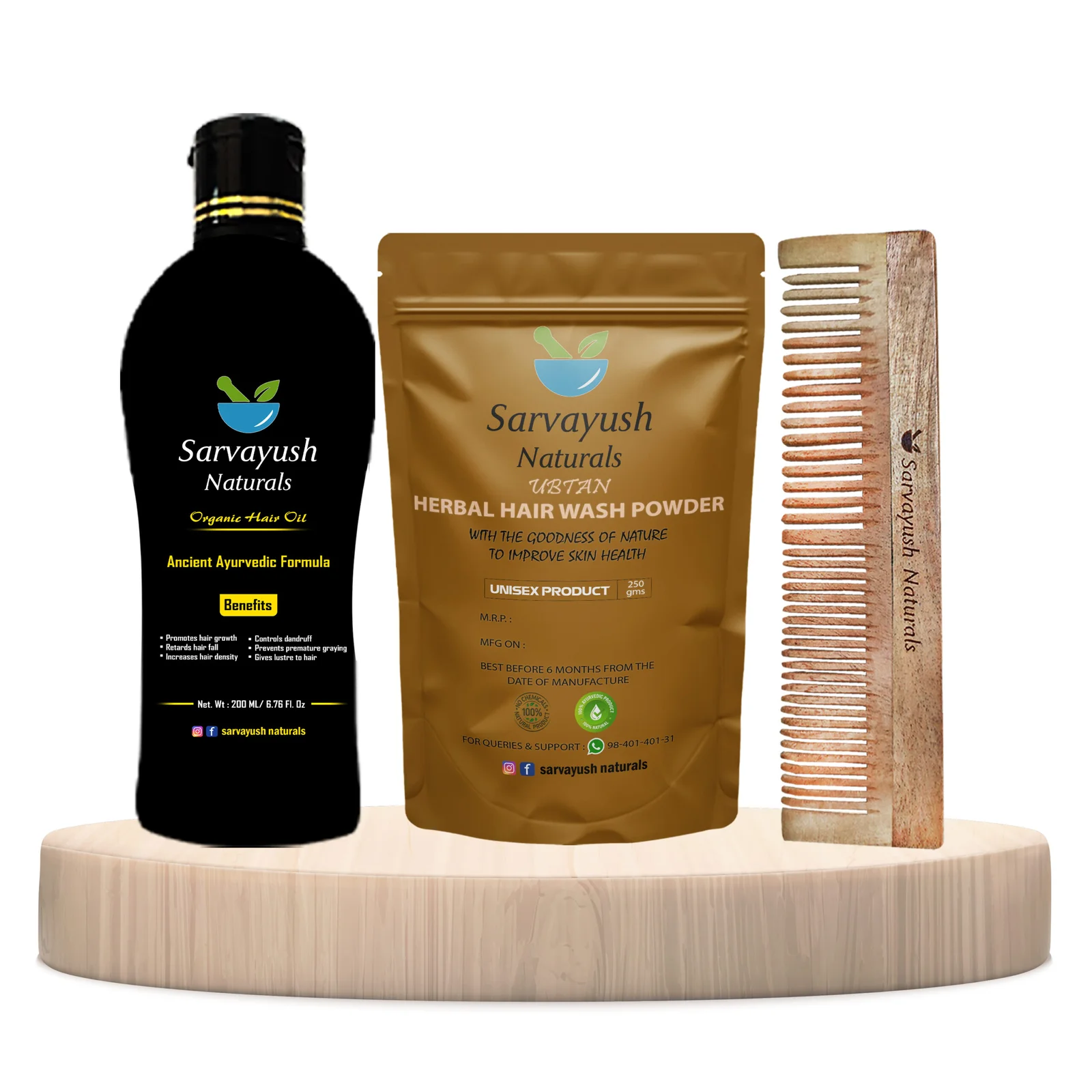 200 ml Oil & 25O g Herbal Hair Wash Powder & Neem Comb